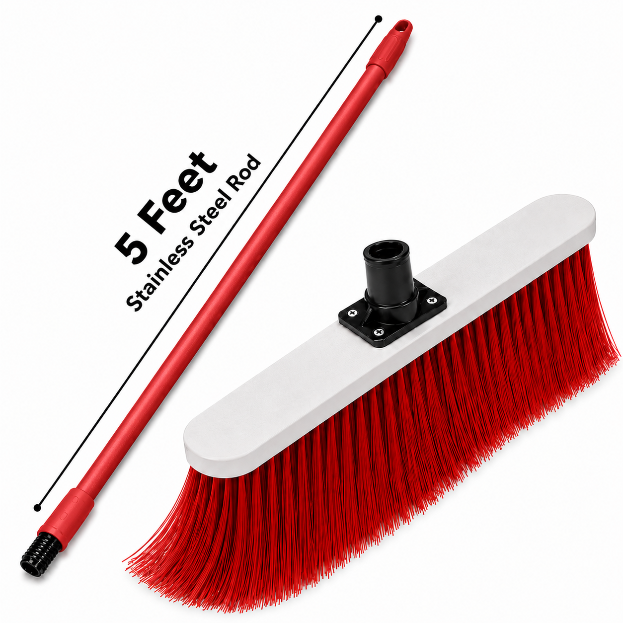 Crown Brushes 5-Feet Indoor & Outdoor Broom - Red Edition