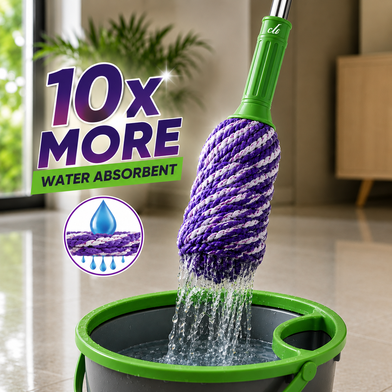 Crown Brushes Microfiber Twist Mop - Green Edition